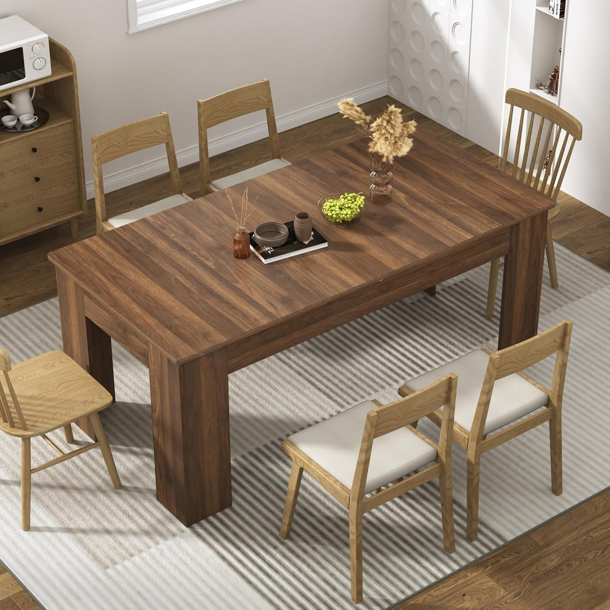 Extendable Walnut Engineered Wood Dining Table For Six
