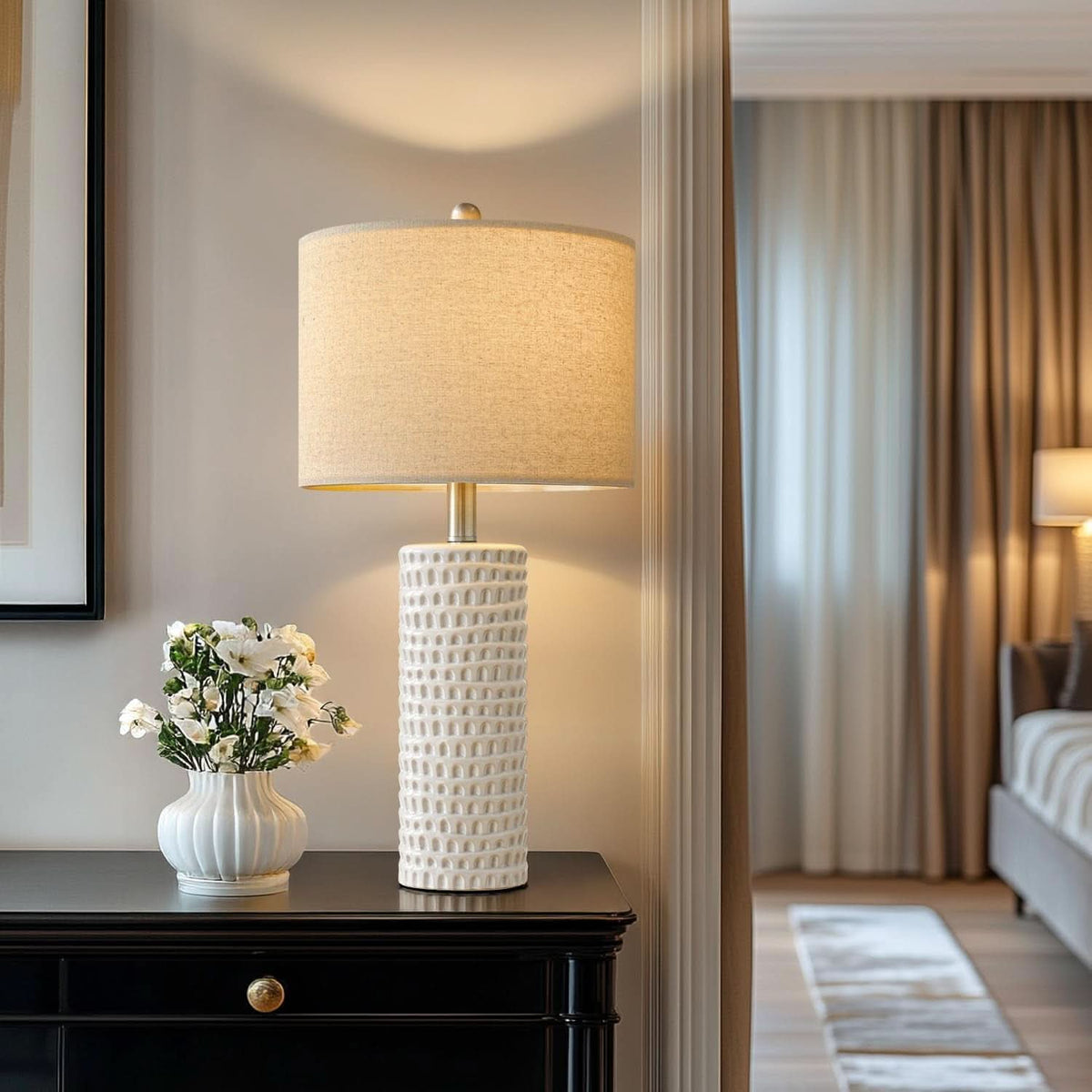 24 Inch Ceramic Table Lamp Set White