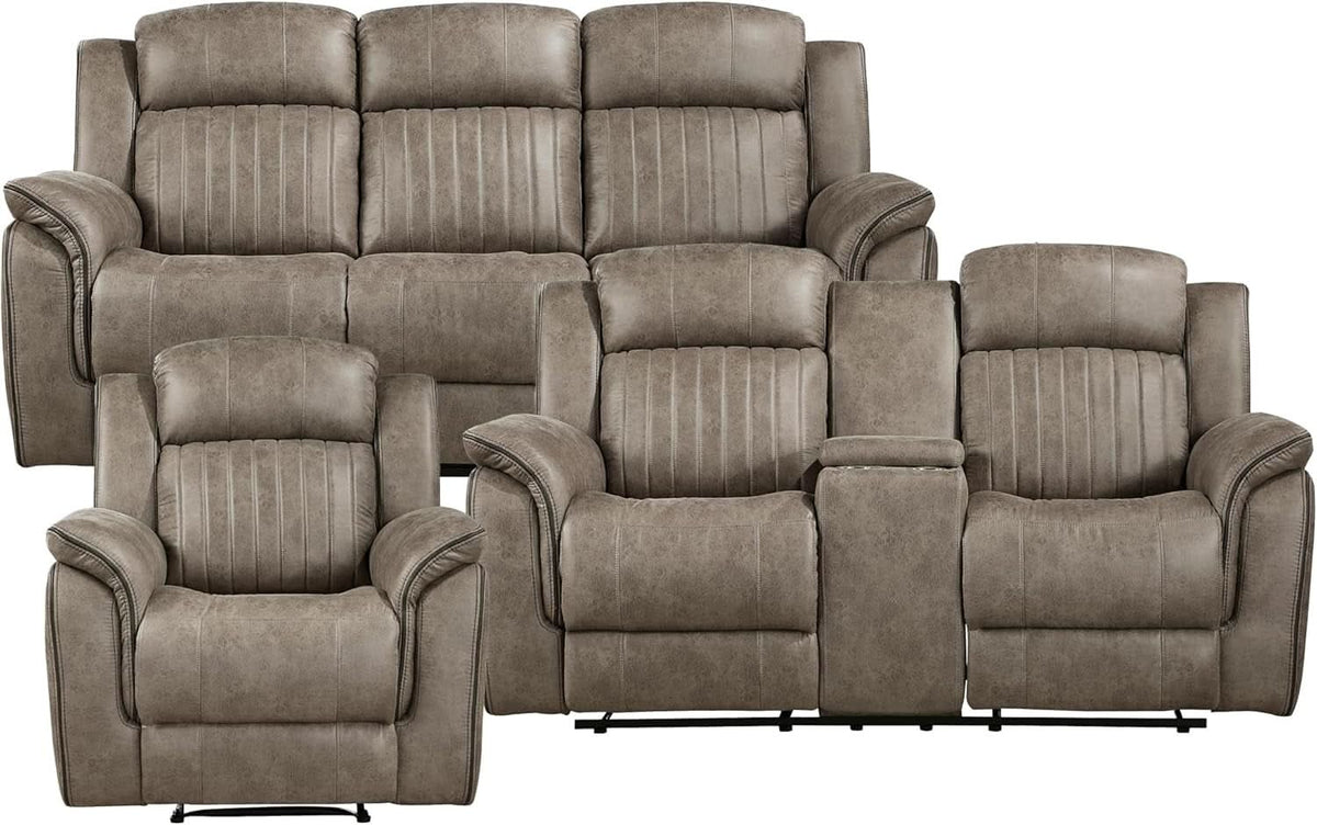 Sandy Brown Microfiber 3 Piece Reclining Living Room Set