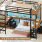 Black Industrial Twin Bunk Bed Desk BuiltIn Storage Drawers