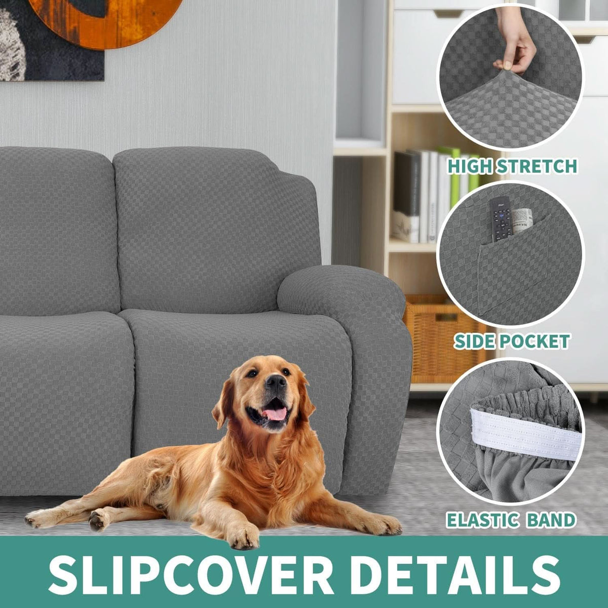 Stretchable Recliner Sofa Cover Jacquard Light Gray