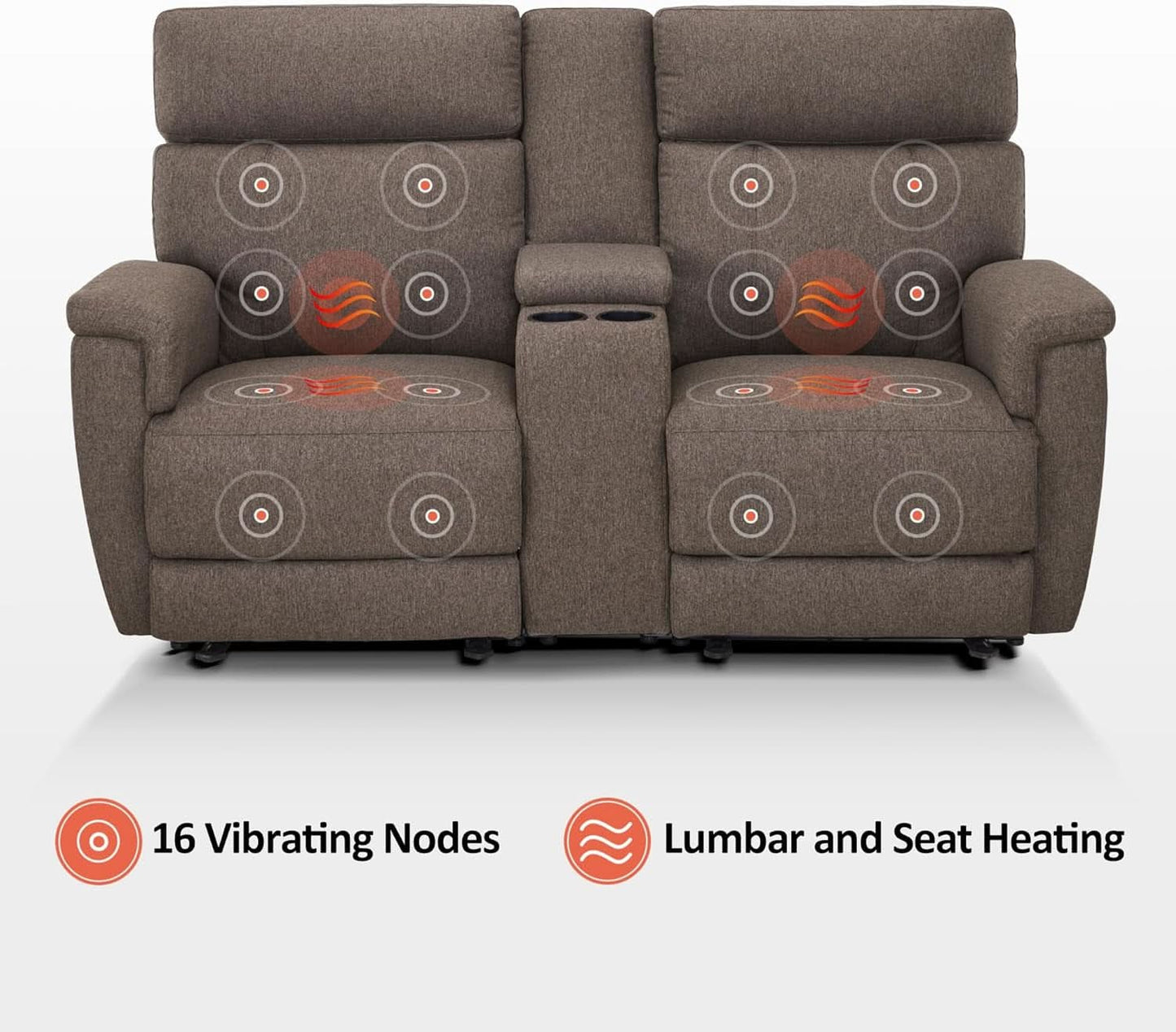 Mocha Power Recliner Loveseat With Massaging For Living Room Comfort