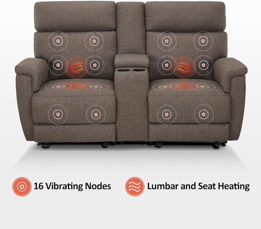 Mocha Power Recliner Loveseat With Massaging For Living Room Comfort
