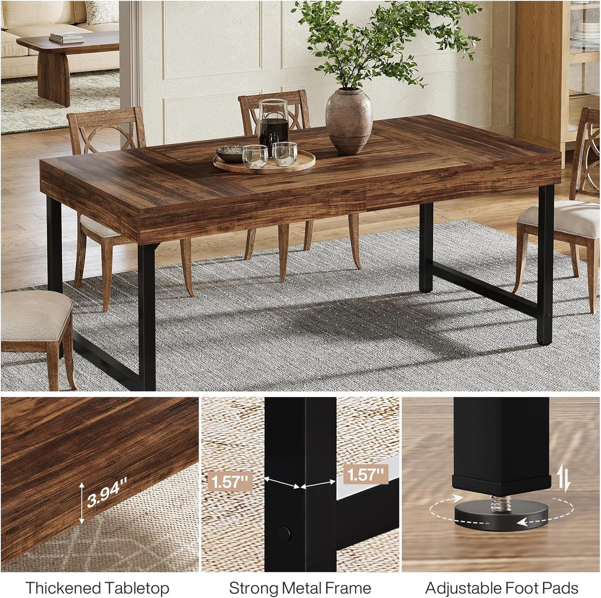 Walnut 55 Inch Rectangular Dining Table Construction