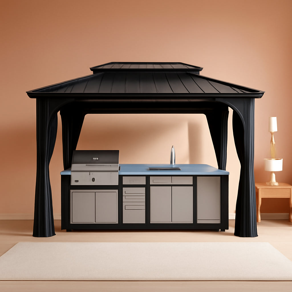 8x12 Grey Aluminum Hardtop Gazebo Backyard Patio Deluxe