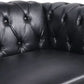 Three Piece Living Room Furniture Set With Faux Leather Chesterfield Sofa Club Chair And Loveseat In Black-4