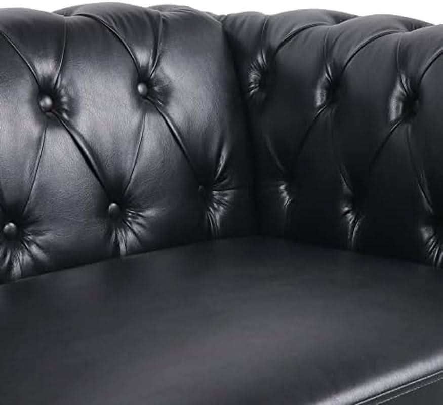 Three Piece Living Room Furniture Set With Faux Leather Chesterfield Sofa Club Chair And Loveseat In Black-4