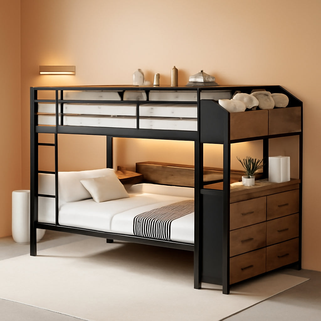 Twin Over Twin Steel Construction Bunk Bed With Storage