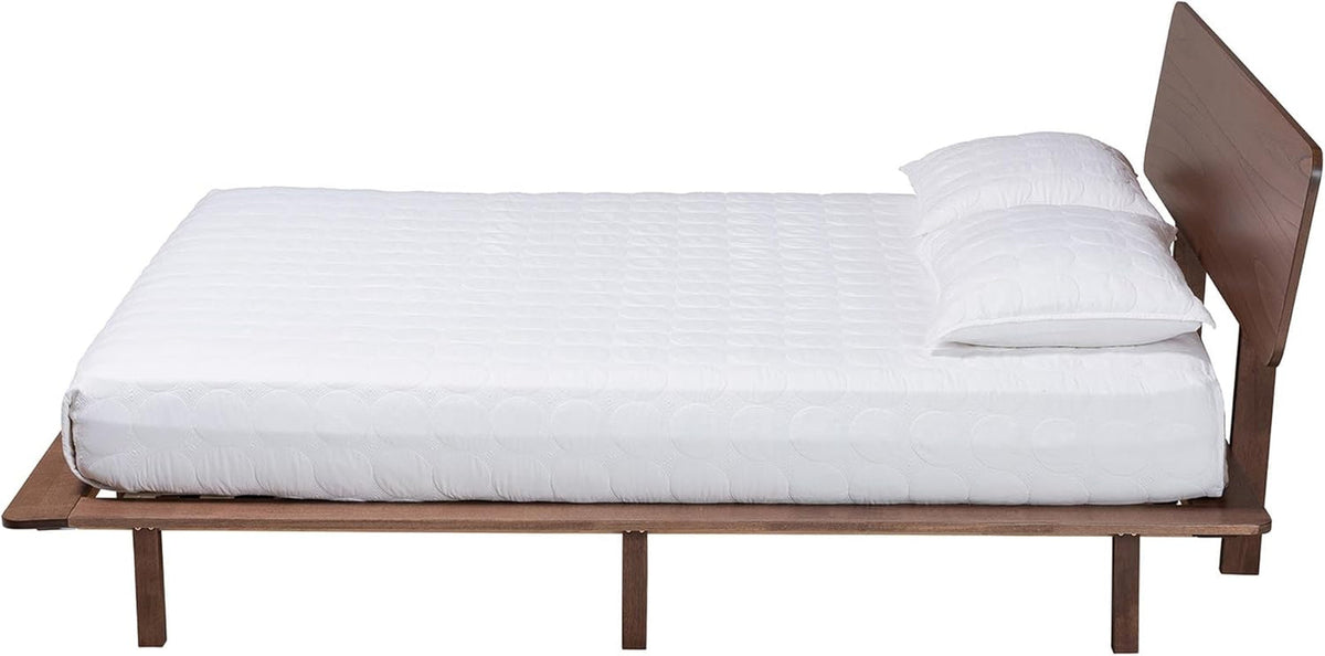 Japandi Walnut Brown Rubberwood Platform Bed Queen