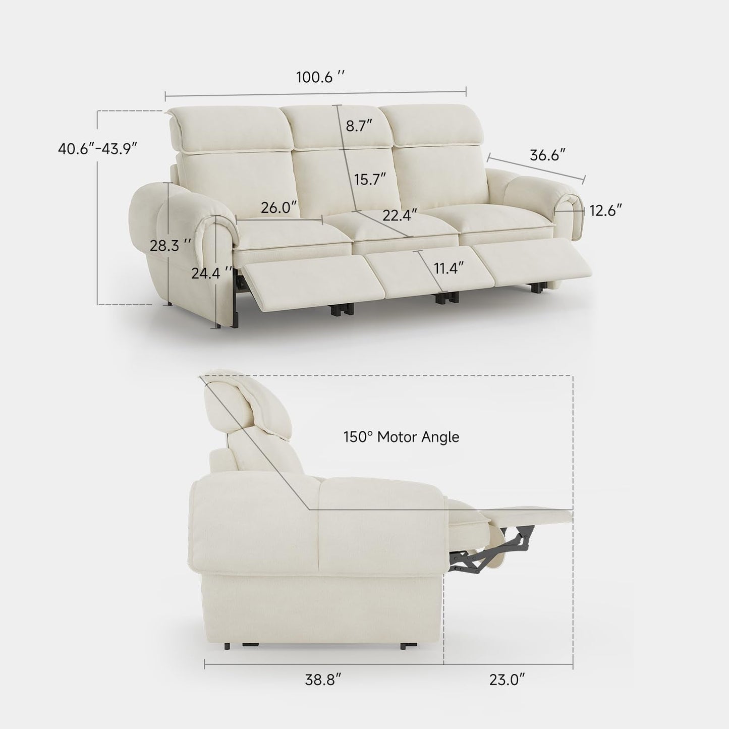 Modular Sectional Sofa Off White Reclining Cushions