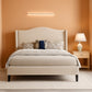Queen Size Upholstered Platform Bed Beige Wing back