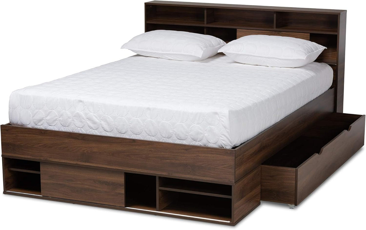 Queen Contemporary Platform Bed Dark Brown Storage