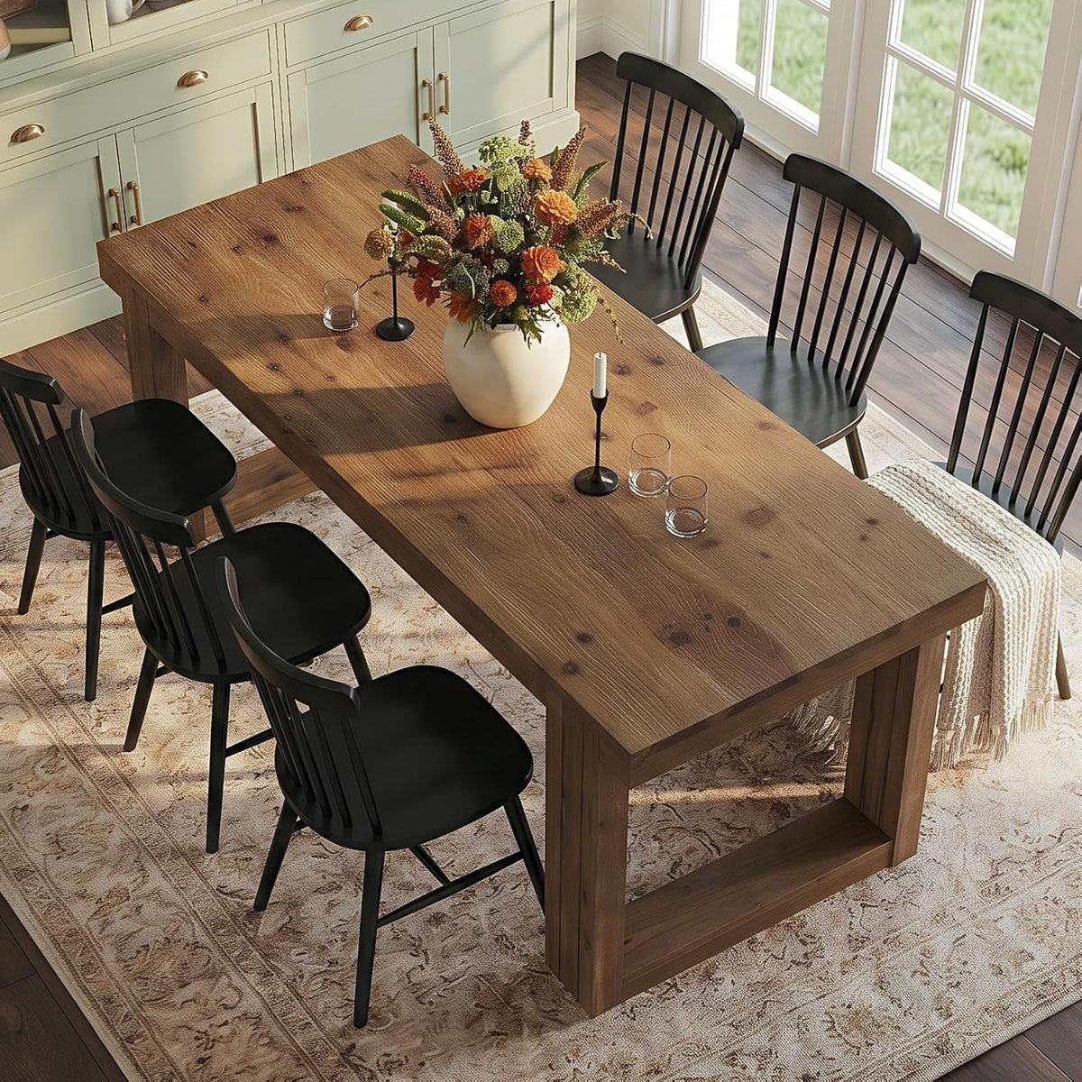 Solid Wood Farmhouse Dining Table Rectangular Brown