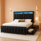 Queen Velvet Upholstered Platform Bed With Drawers