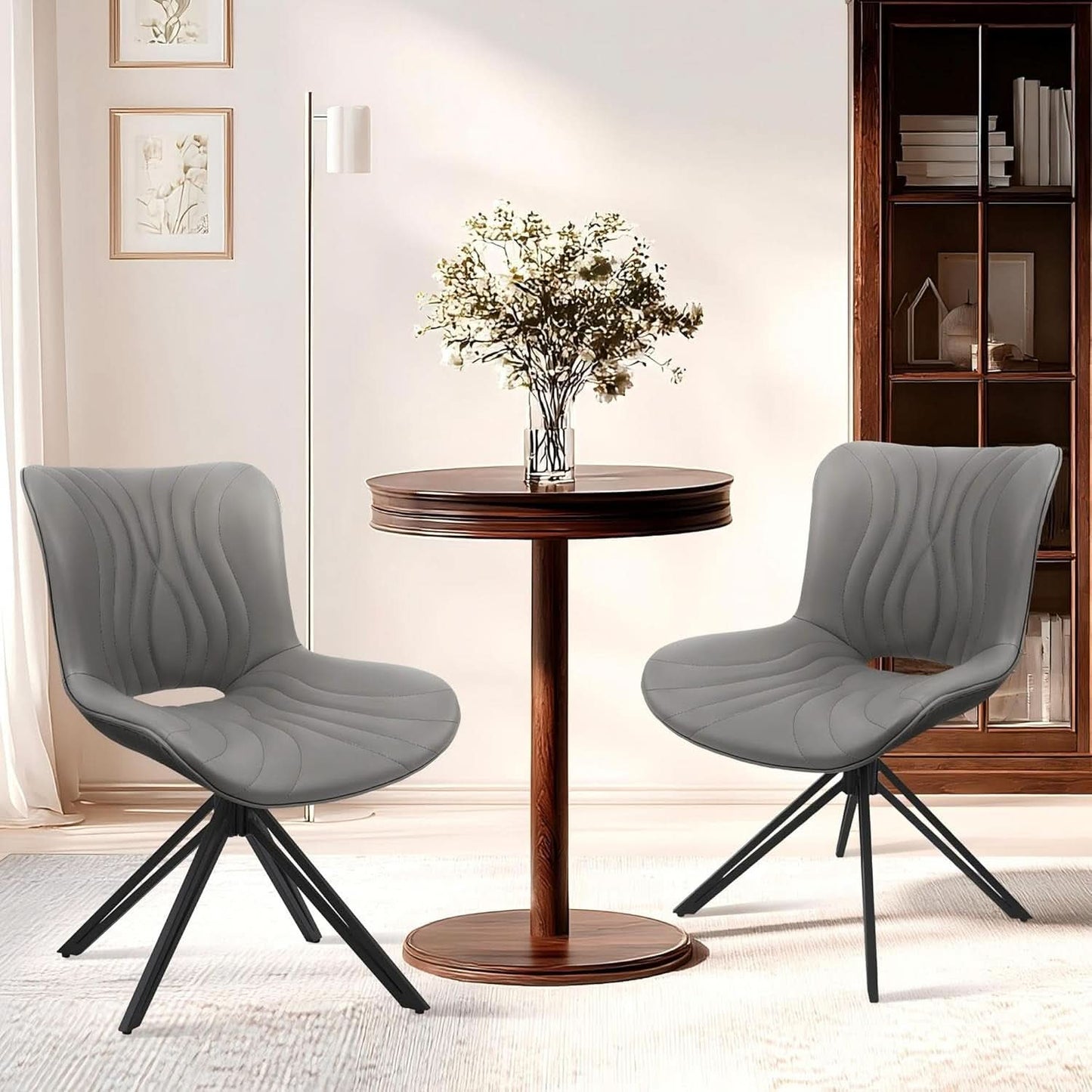 Grey Upholstered 360 Swivel Dining Chairs TwinPack