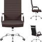 Ribbed PU Leather Office Chair With Arms Brown Adjustable