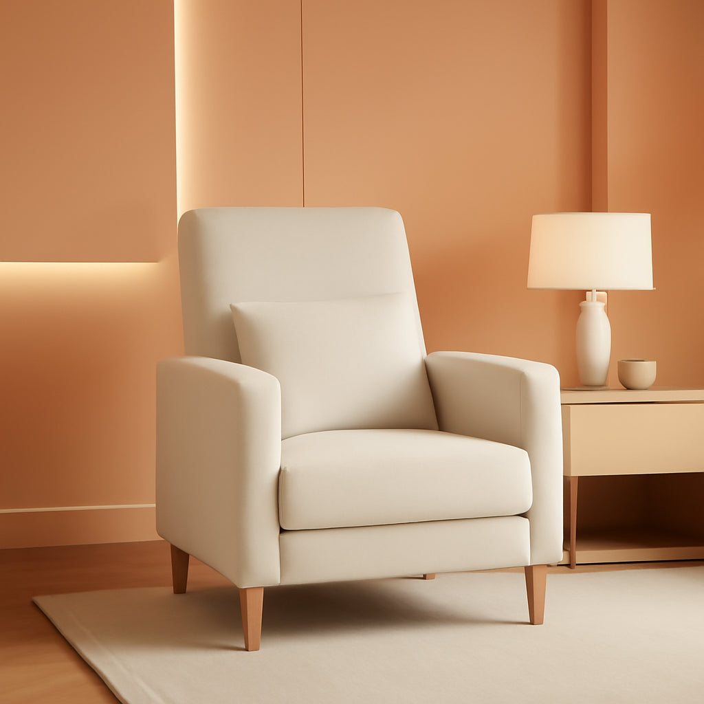Beige Upholstered Accent Chair With Ergonomic Back