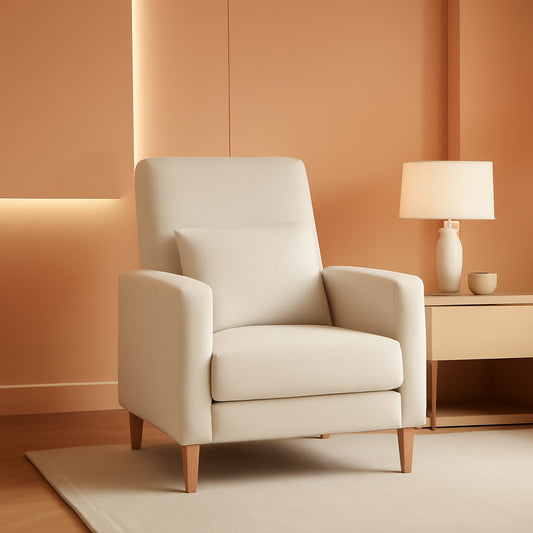 Beige Upholstered Accent Chair With Ergonomic Back
