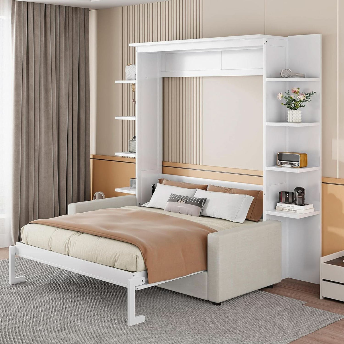 Queen Murphy Bed With White Supreme Ultra Comfort Sofa