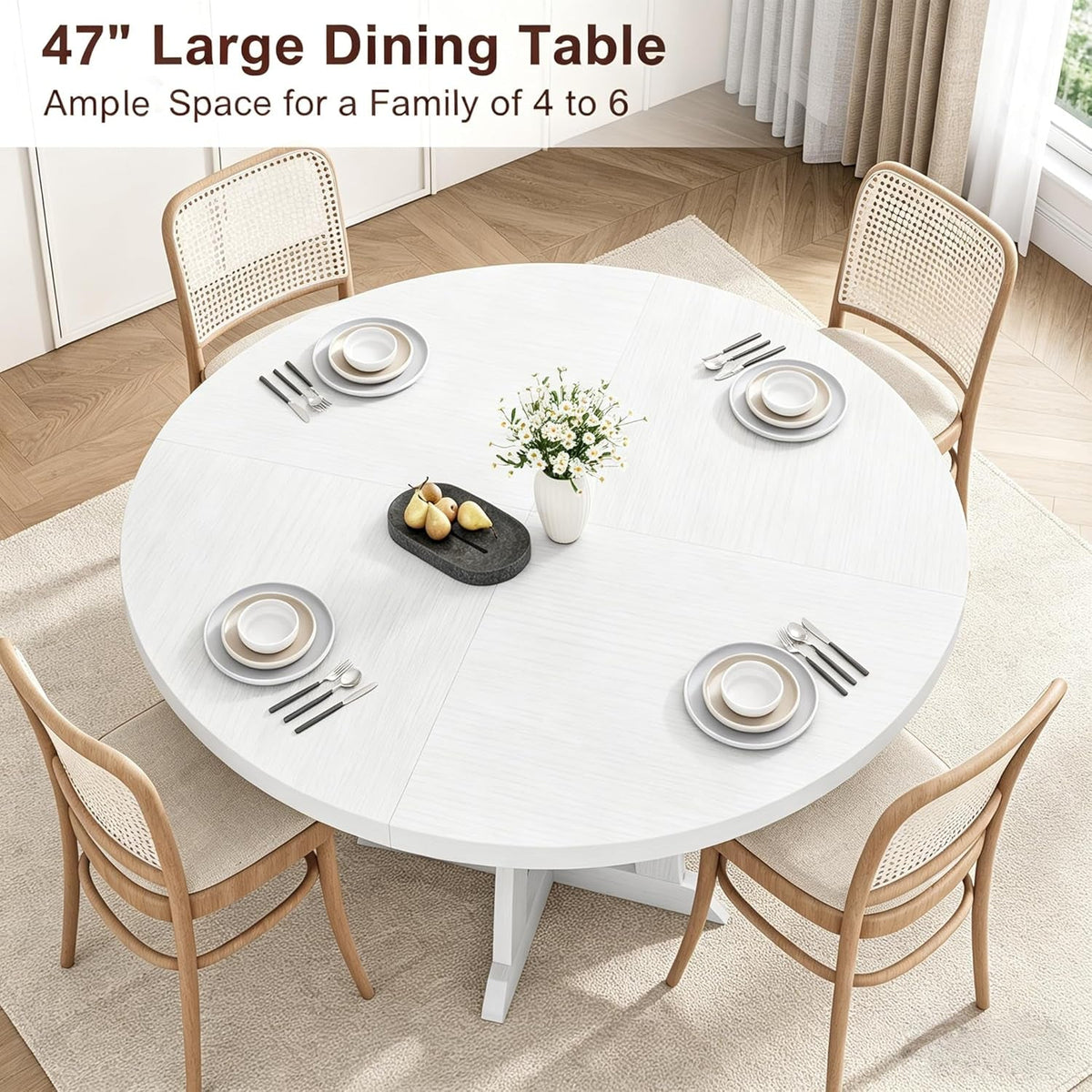 Forty Seven Inches White Circular Solid Wood Dining Table-2