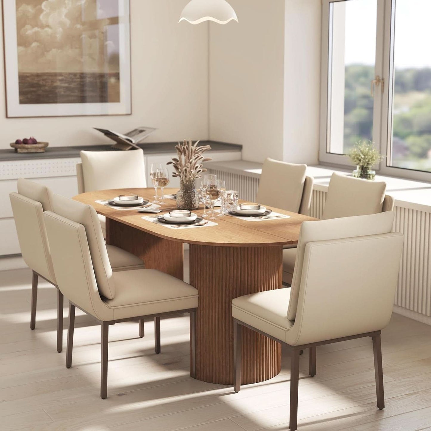 Beige Dining Chairs Set Of 4 With Metal Legs For Dining Room