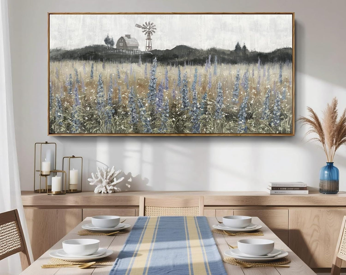 Cerulean Purple Meadow Canvas Wall Art 48x24Inches