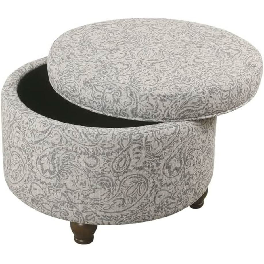 Gray Floral Storage Ottoman Large Round For Living Room-3
