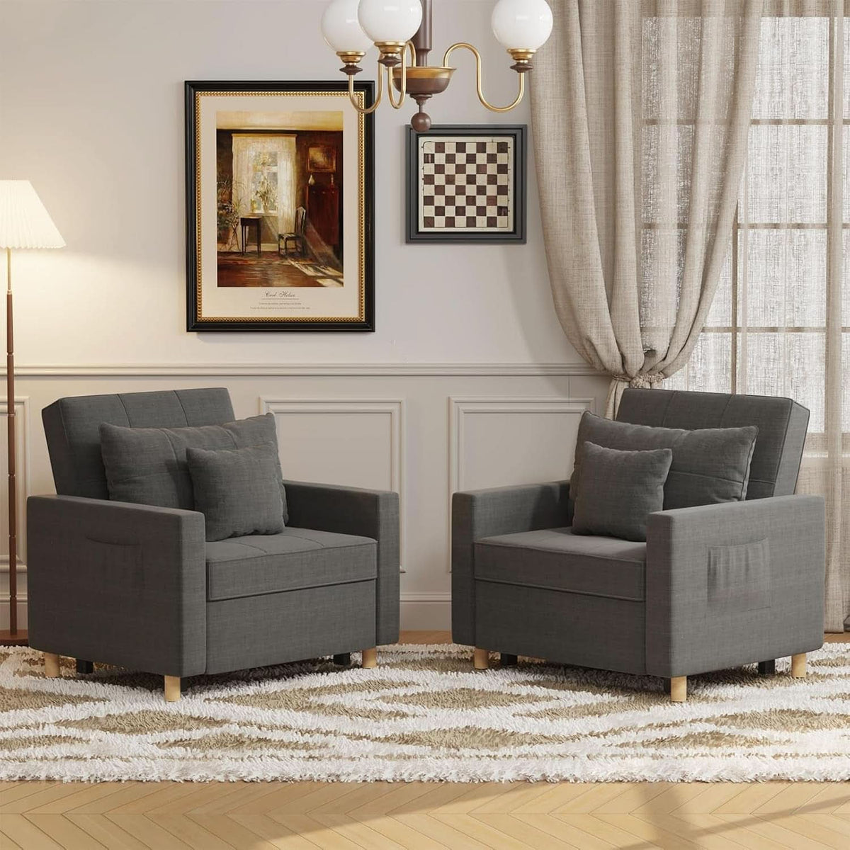 36 Inch Convertible Sleeper Chair GreyTexturedFabric