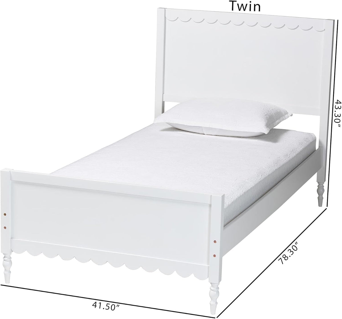 White Rubberwood Twin Platform Bed With Scalloped Edges