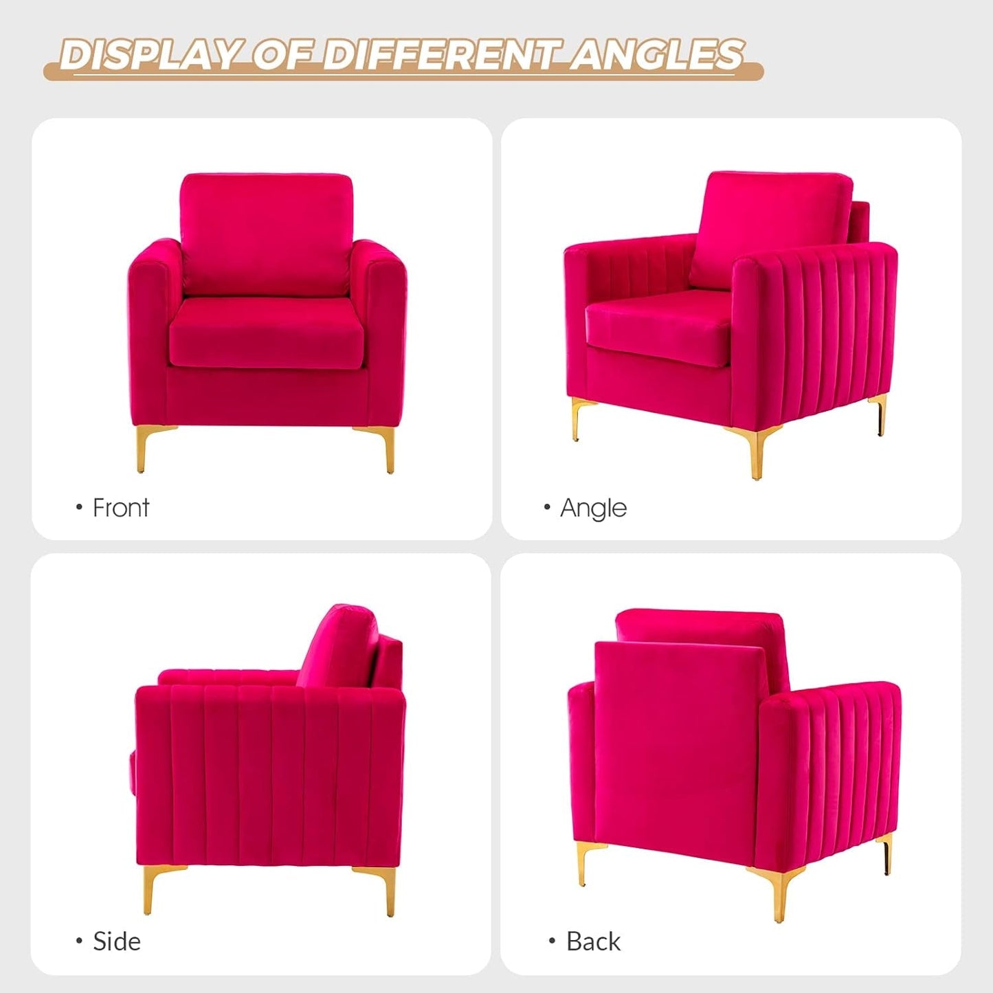 Fuchsia Velvet Upholstered Armchair With Gold Legs