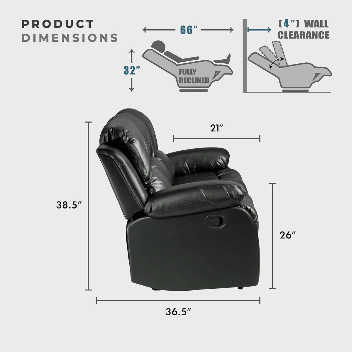 Humphreys Double Reclining Loveseat Black Faux Leather