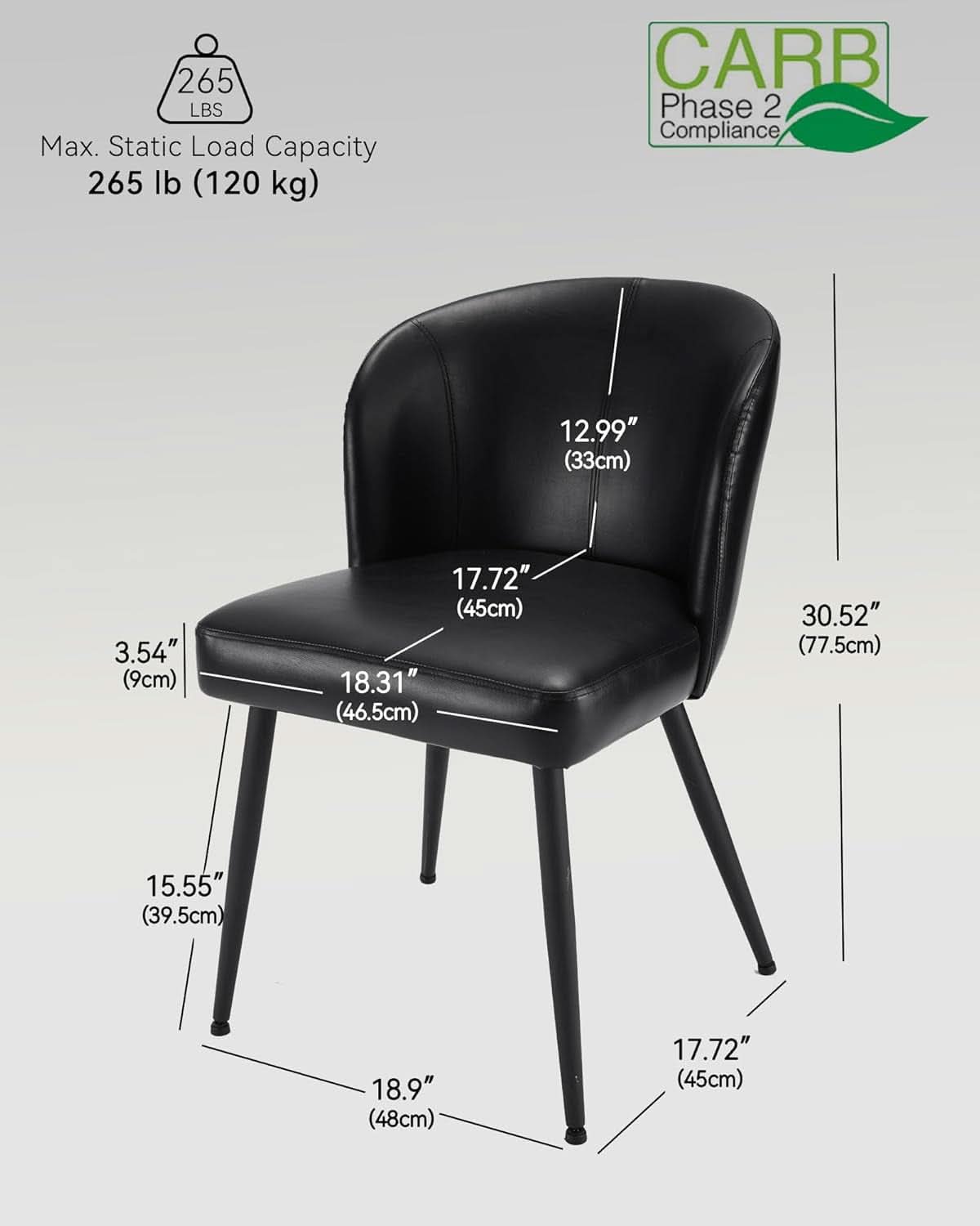 Charcoal Upholstered Dining Chairs Set Two Metallic