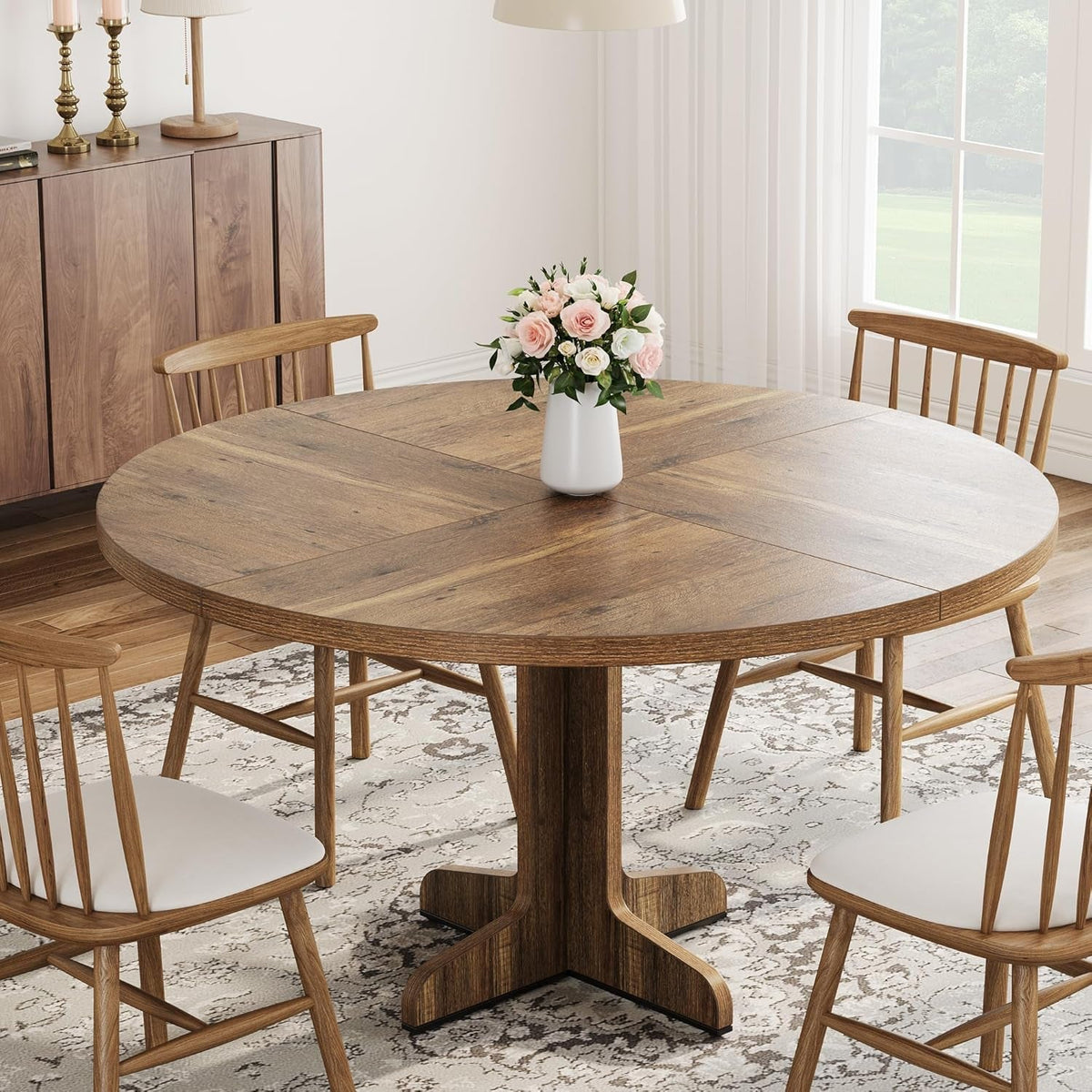 Round Dining Table Forty Seven Inch Dark Walnut Finish