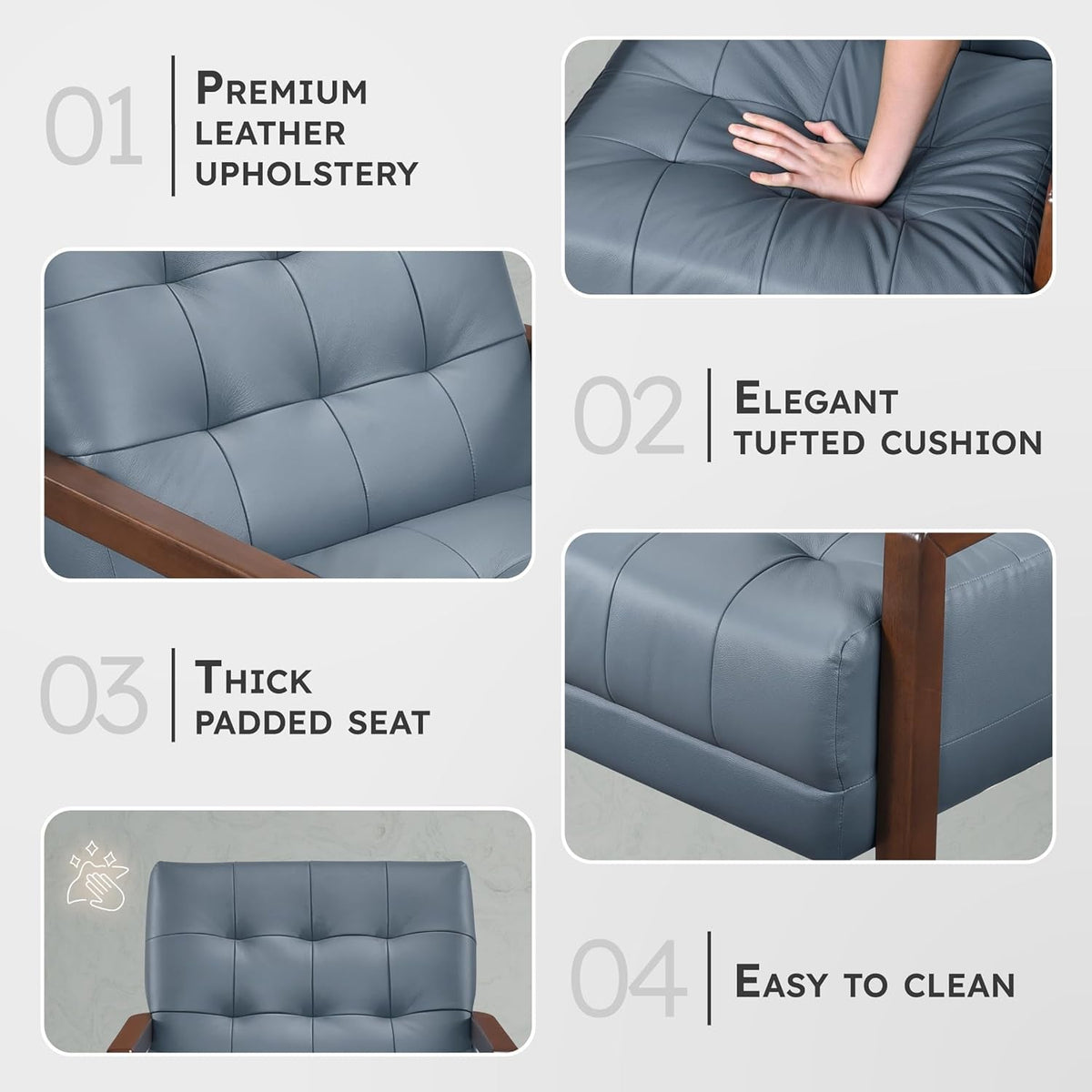 Blue Premium Genuine Leather Tufted Upholstered Chair