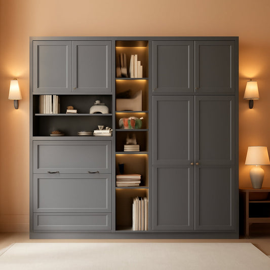 Twin Size Charcoalgray Murphy Cabinet Bed Wardrobe-0