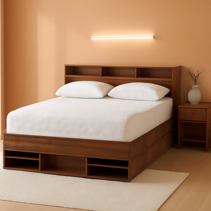 Queen Contemporary Platform Bed Dark Brown Storage