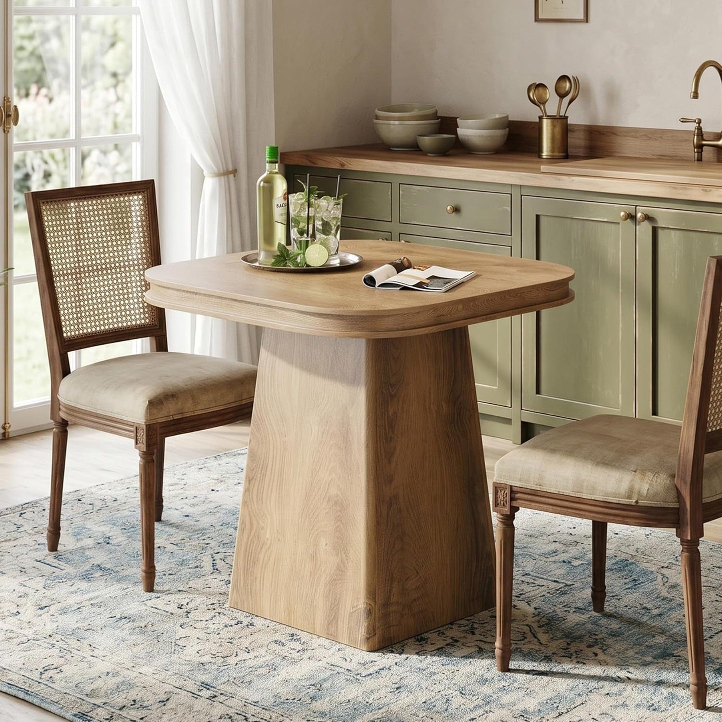 Natural Walnut Wood Farmhouse Dining Table Pedestal