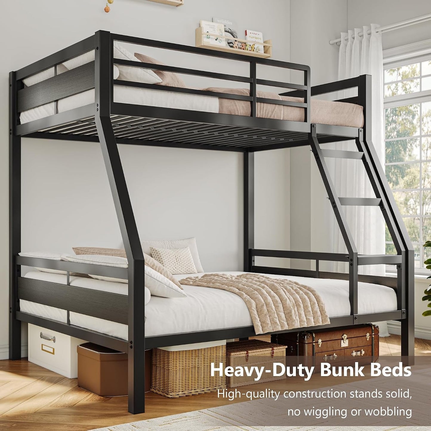 Reinforced Structural Industrial Steel Black Bunk Bed