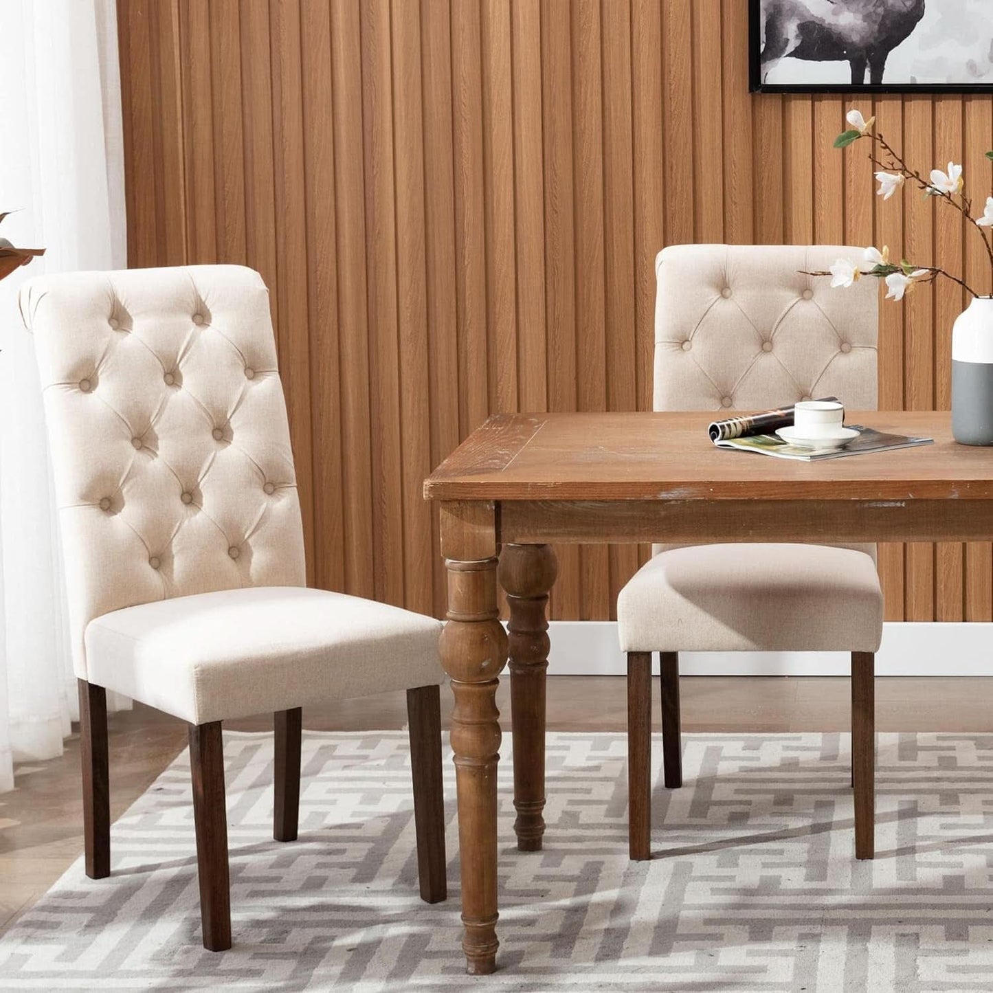 Dark Beige Textured Upholstered Parsons Dining Chairs
