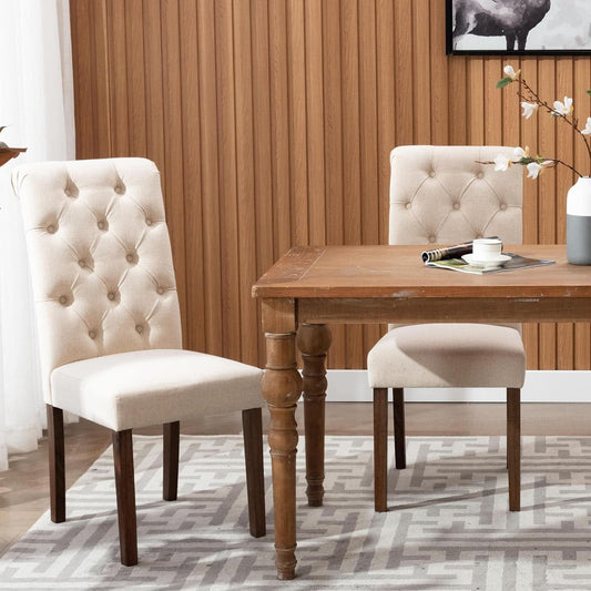Dark Beige Textured Upholstered Parsons Dining Chairs