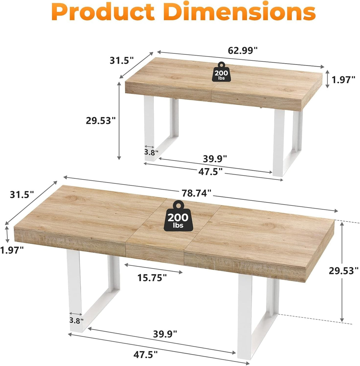 Extendable Dining Table White Oak Rectangular Farmhouse