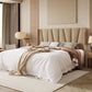 King Size Upholstered Bed Frame Beige Geometric Headboard