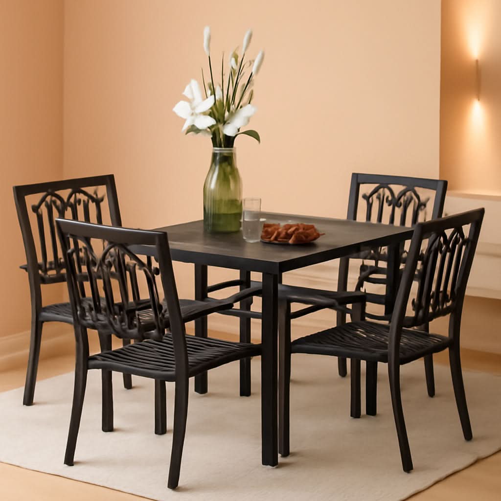 5 Piece Metal Patio Dining Set 37 In Table And 4 Chairs