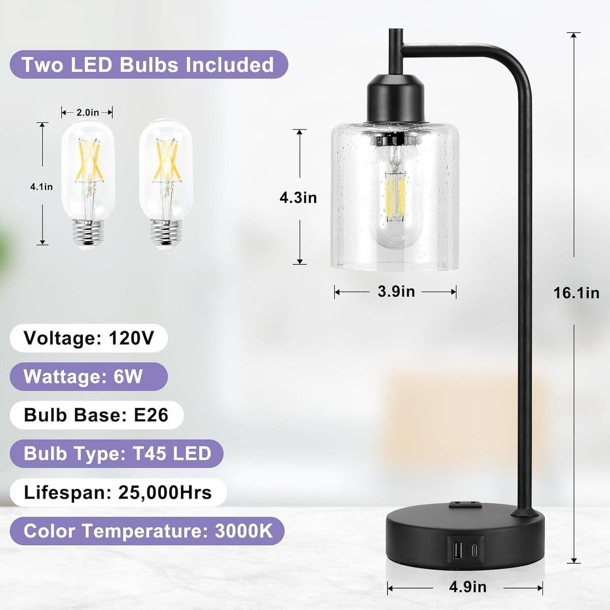 Industrial Touch Table Lamps 2 Pack Black 3 Way Dimming