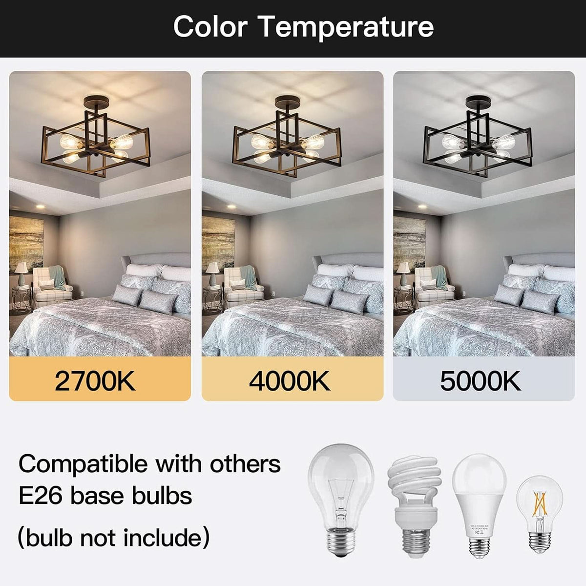 Black Four Light Farmhouse Ceiling Light Luminaire