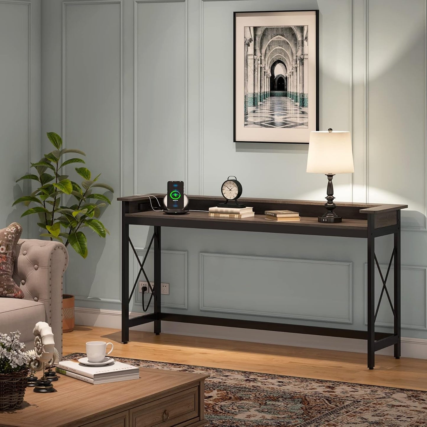 Industrial Grade Sofa Console Table With USB Outlets