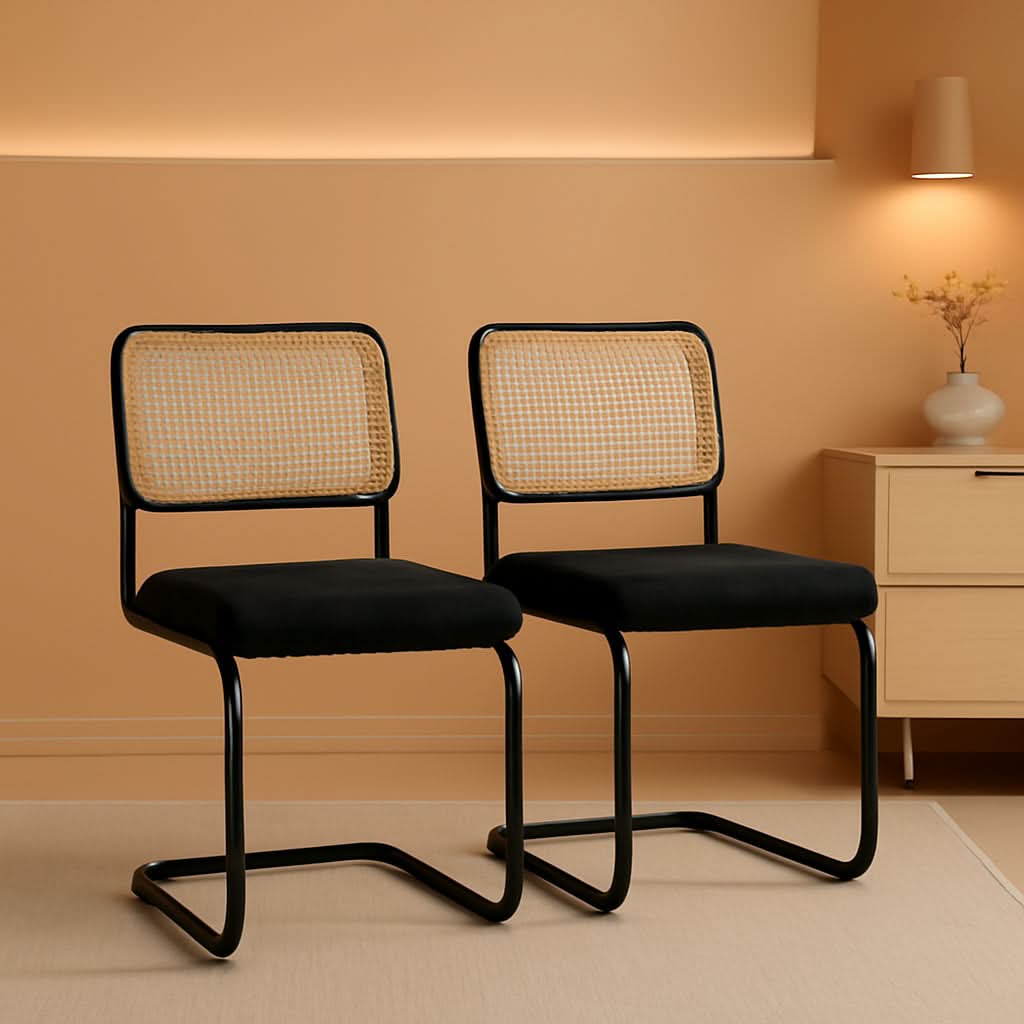 Cesca Cane Dining Chairs Set of 2 Black Boucle Seat