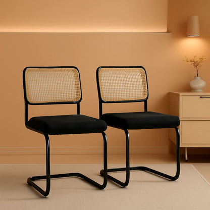 Cesca Cane Dining Chairs Set of 2 Black Boucle Seat