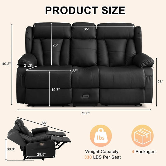 Black Manual Reclining Loveseat With Console Controls