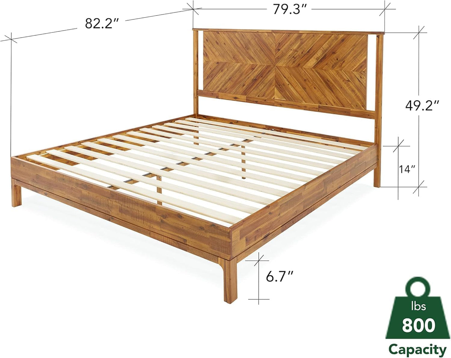 King Bed Frame Headboard Rustic Golden Brown Durable Gloss